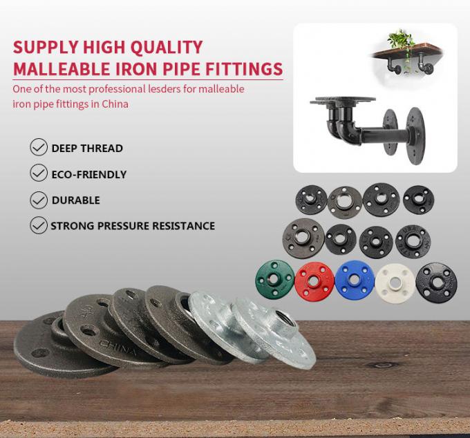 DELLOK 1/2 '' 3/4 "বিএসপি মহিলা গহ্বরযুক্ত নমনীয় লোহা পাইপ ফিটিং 4 গর্ত স্বাভাবিক মেঝে flange 2