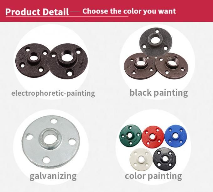 DELLOK 1/2 '' 3/4 "বিএসপি মহিলা গহ্বরযুক্ত নমনীয় লোহা পাইপ ফিটিং 4 গর্ত স্বাভাবিক মেঝে flange 0