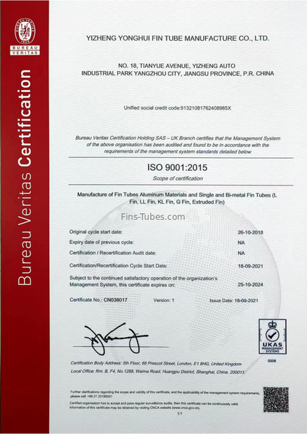 চীন Dellok Yonghui Radiating Pipe Manufacturing Co.,Ltd. সার্টিফিকেশন